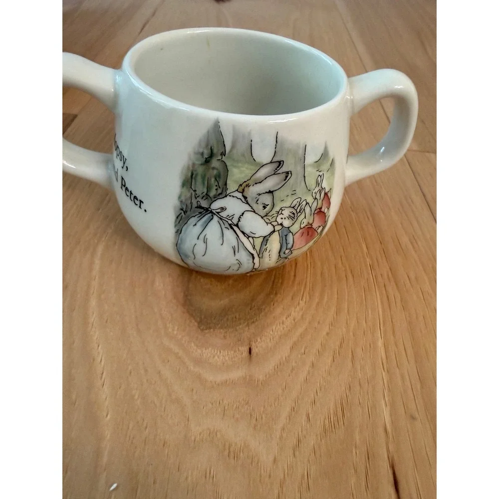 Wedgwood Peter Rabbit 2 Piece vintage Set White China Mug and Oatmeal Bowl Boxed
